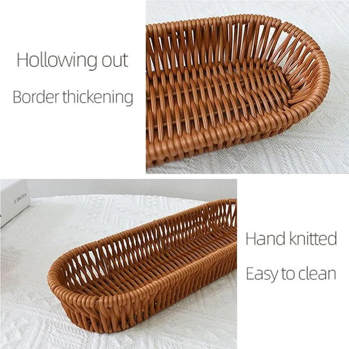 RT&BS Handwoven Utensil Basket, Artisan Mini Bread Basket, Flatware Storage Narrow Baskets for Farmhouse Kitchen, Rustic Dining Table Decor (2pcs, Oval)