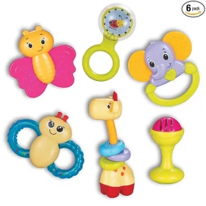Small World Toys Baby Rattle, 6 Pcs Colorful Infant Rattle Set, Multi-Sensory Newborn Toys, Learning Rattle Toys for Infants 3-6 Months, 6-12 and Up, Montessori Toys for Babies Boy Girl Gift Set
