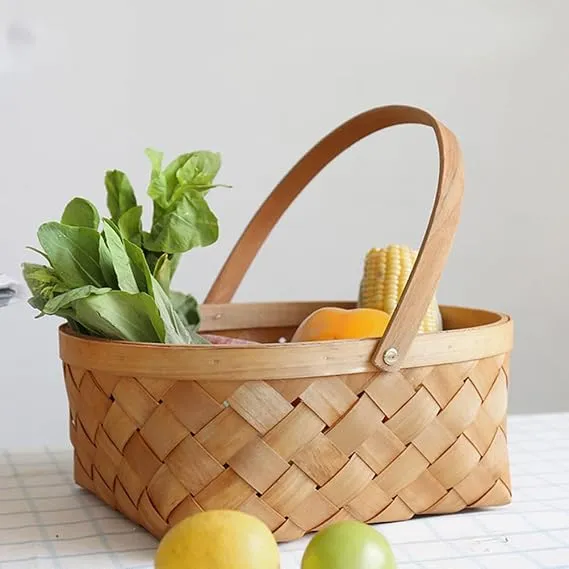 Camping Wooden Planter Woven Hamper Baskets Wedding Floral Basket Hand-woven Storage Box Storage Basket Agricultural Products Bamboo Portable Box