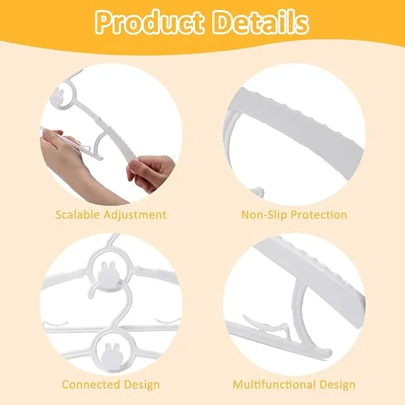 30 Pack Baby Hangers 11"-14" Adjustable Kids Hangers White | Non-Slip Toddler Clothes Hangers Space Saving Plastic Infant Hangers For Girl Boy Toddler Kids Child